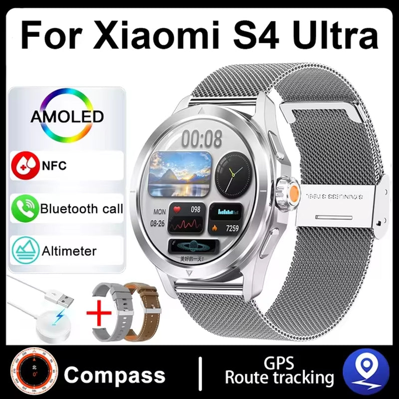 S4 Ultra for Xiaomi Smart Bracelet Men Watch AMOLED HD Screen Bluetooth Call GPS Trajectory NFC Heart Rate Compass Smartwatches