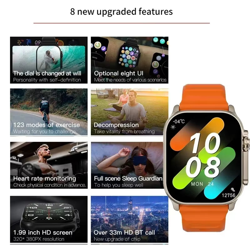 T900 Ultra Bluetooth Smartwatch with Message Alerts, Heart Rate Monitoring, and Sports Features for Android and iOS - Unisex Design