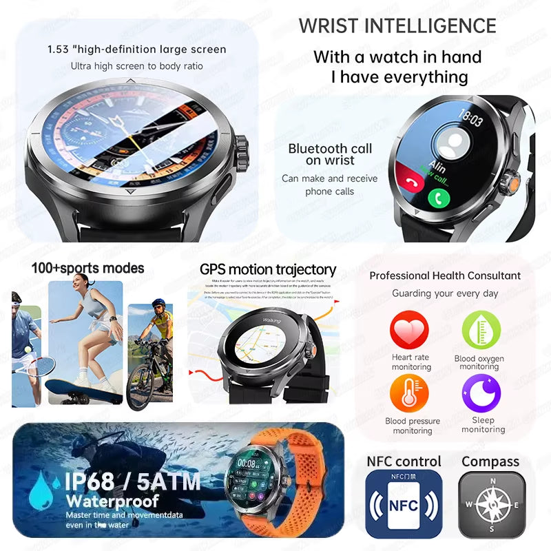 S4 Ultra for Xiaomi Smart Bracelet Men Watch AMOLED HD Screen Bluetooth Call GPS Trajectory NFC Heart Rate Compass Smartwatches