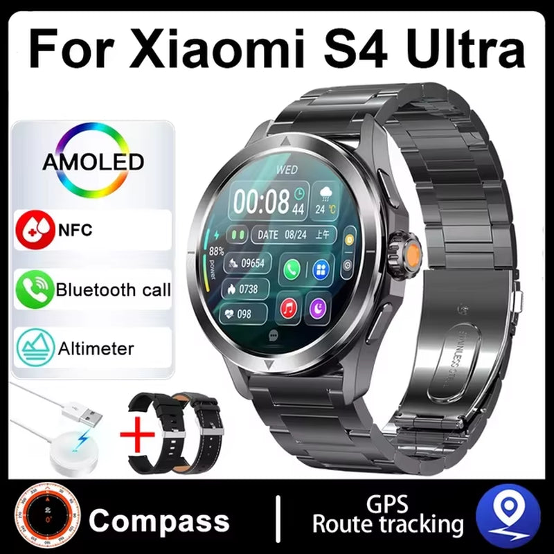 S4 Ultra for Xiaomi Smart Bracelet Men Watch AMOLED HD Screen Bluetooth Call GPS Trajectory NFC Heart Rate Compass Smartwatches