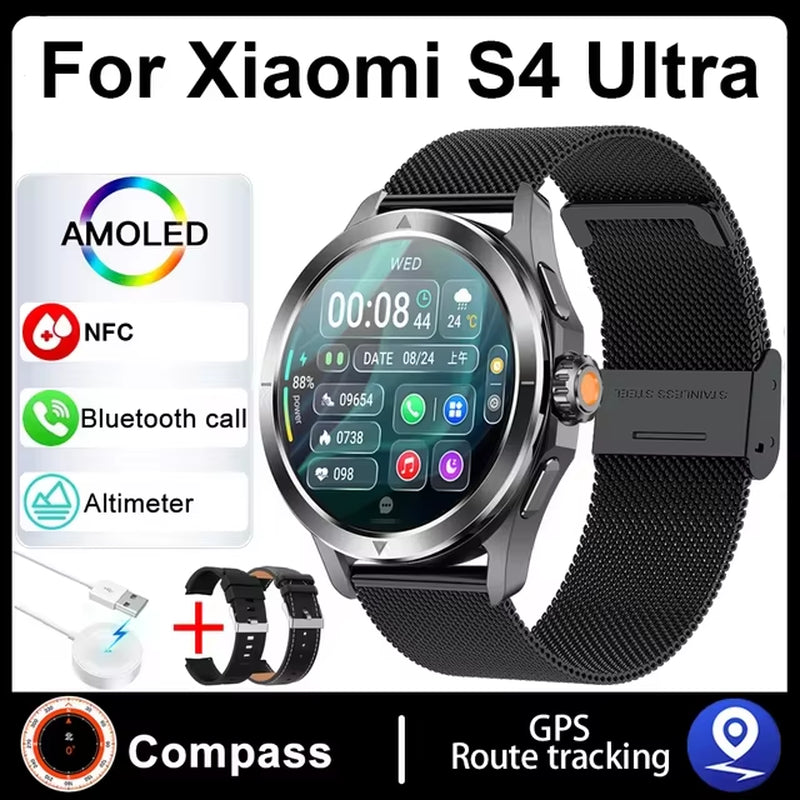 S4 Ultra for Xiaomi Smart Bracelet Men Watch AMOLED HD Screen Bluetooth Call GPS Trajectory NFC Heart Rate Compass Smartwatches