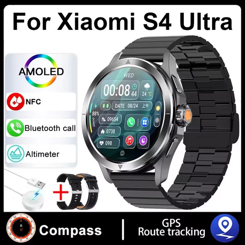 S4 Ultra for Xiaomi Smart Bracelet Men Watch AMOLED HD Screen Bluetooth Call GPS Trajectory NFC Heart Rate Compass Smartwatches