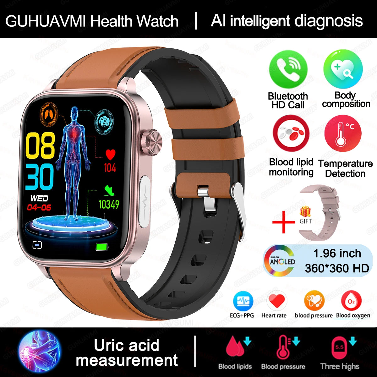 2025 New ECG+PPG Monitoring Smart Watch Women Blood Pressure Blood Lipid Uric Acid Women Menstrual Health Tracker Smartwatches