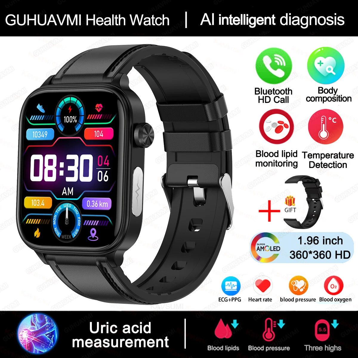 2025 New ECG+PPG Monitoring Smart Watch Women Blood Pressure Blood Lipid Uric Acid Women Menstrual Health Tracker Smartwatches