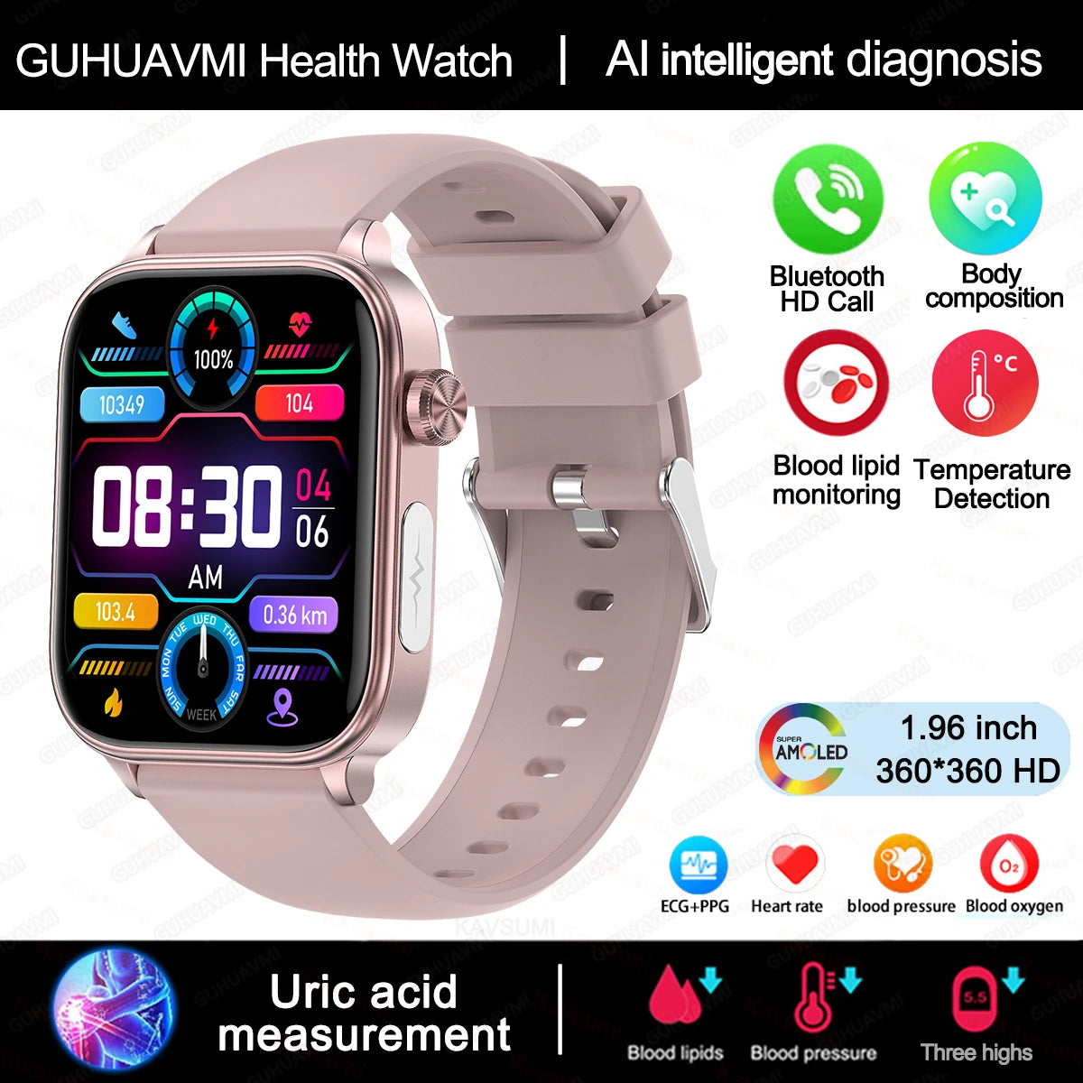 2025 New ECG+PPG Monitoring Smart Watch Women Blood Pressure Blood Lipid Uric Acid Women Menstrual Health Tracker Smartwatches