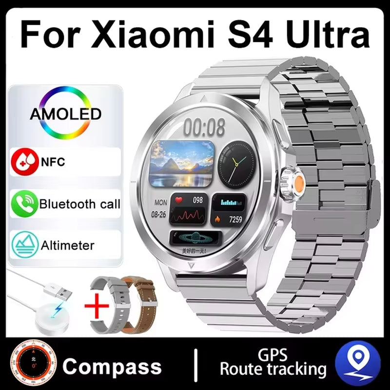 S4 Ultra for Xiaomi Smart Bracelet Men Watch AMOLED HD Screen Bluetooth Call GPS Trajectory NFC Heart Rate Compass Smartwatches