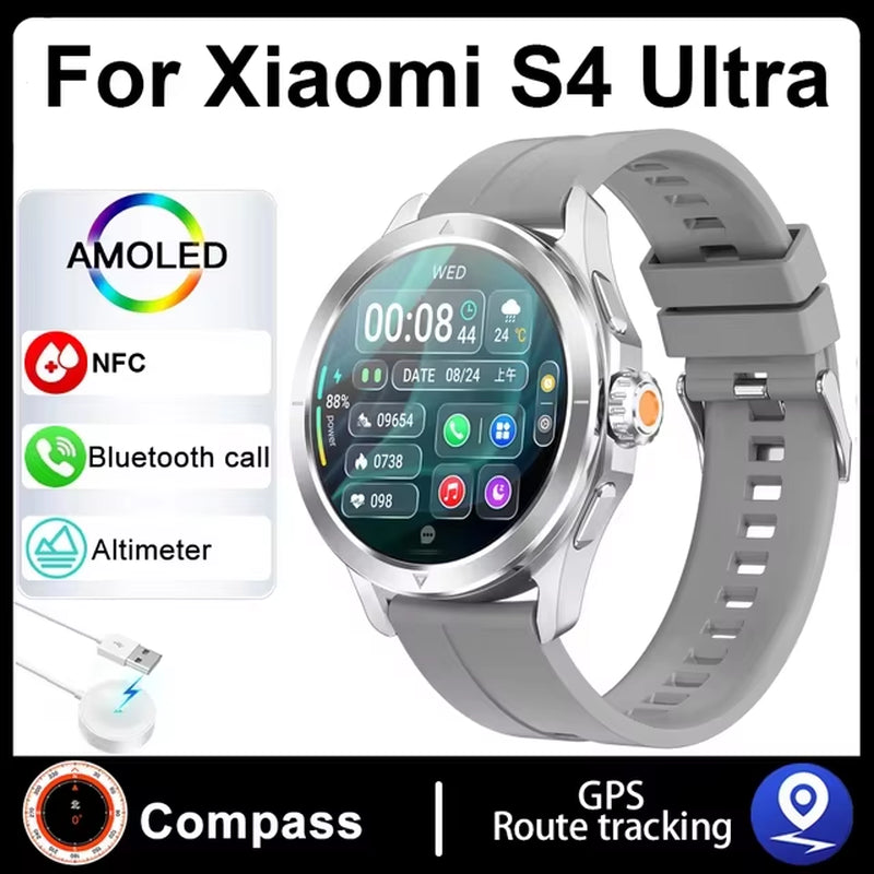 S4 Ultra for Xiaomi Smart Bracelet Men Watch AMOLED HD Screen Bluetooth Call GPS Trajectory NFC Heart Rate Compass Smartwatches