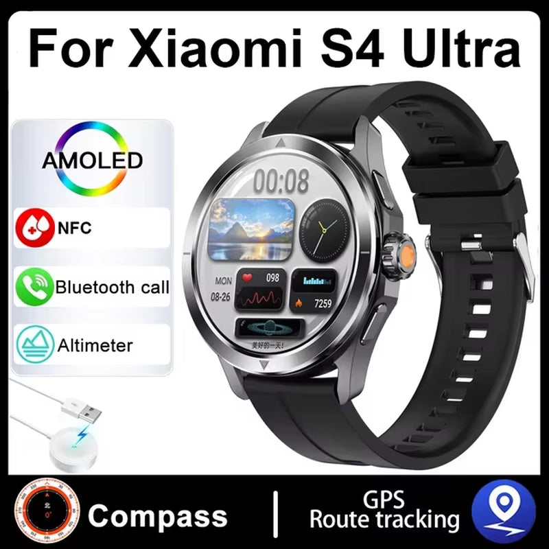 S4 Ultra for Xiaomi Smart Bracelet Men Watch AMOLED HD Screen Bluetooth Call GPS Trajectory NFC Heart Rate Compass Smartwatches