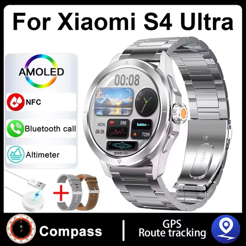 S4 Ultra for Xiaomi Smart Bracelet Men Watch AMOLED HD Screen Bluetooth Call GPS Trajectory NFC Heart Rate Compass Smartwatches