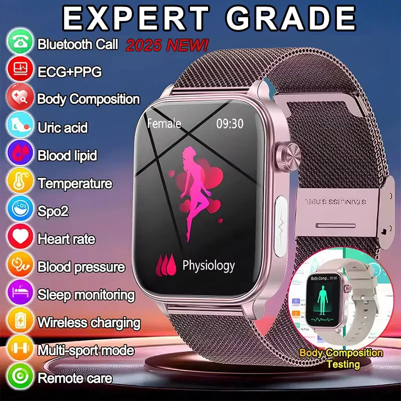2025 New ECG+PPG Monitoring Smart Watch Women Blood Pressure Blood Lipid Uric Acid Women Menstrual Health Tracker Smartwatches