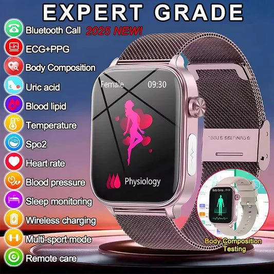 2025 New ECG+PPG Monitoring Smart Watch Women Blood Pressure Blood Lipid Uric Acid Women Menstrual Health Tracker Smartwatches